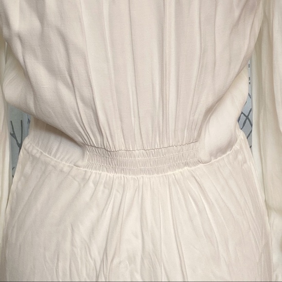 BA&SH Nida white collared long sleeve elastic waist hugging button up midi dress - Picture 13 of 16